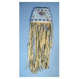 Sioux Indian Beaded Medicine Bag With Long Leather Fringe, Circa 1910, 16" x 5"