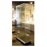 All Glass Upright Display Case With 5 Glass Shelves & 2 Full Height Glass Sliding Doors With Lock, 8
