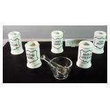 Austrian Apothecary Jars No Lids, Qty 5, Approx. 6" Tall, Circa. 1640, And Glass Mortar And Pestle