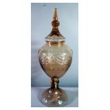 Vintage Cut Glass Apothecary Beverage Dispenser, "Whiskey", 31" Tall