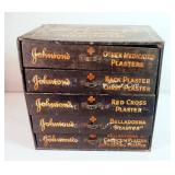Metal Johnson & Johnson 5 Drawer Medicated Plasters Cabinet, Circa. Mid 1900s, 13.75" x 14.5" x 9"