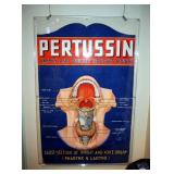 Cardboard Sign Under Plexi Glass "Pertussin" Cough Relief, Circa. Early 1900s, 45" x 30"
