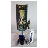 Vintage Alka-Seltzer Dispenser, Includes 2 Cups And Bottle Of Alka-Seltzer Tablets, 14.5" Tall