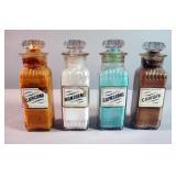 Reverse Glass Label Apothecary Bottles With Stoppers, 9" Tall, Qty 4, Including Cubeb.Pv, Curcuma, B