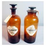 Reverse Glass Label 13" Amber Apothecary Jars With Stoppers, Qty 2, Includes, Vin.Rub.Imp And Tapioc