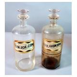 Reverse Glass Label Apothecary Jars With Stoppers, Approx. 10.5", Qty 2, Includes, Syr.Prun.Virg And