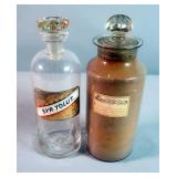 Reverse Glass Label Apothecary Jars With Stoppers, Approx. 10.5", Qty 2, Includes, Syr.Tolut And Unk