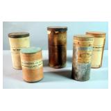 Medicinal Tin And Cardboard Cannisters, Qty 5