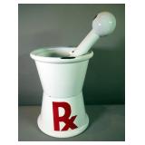 Vintage Enameled Metal RX Mortar And Pestle Pharmacy Display, 22.75" Tall