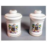Vintage Porcelain 5.5" Apothecary Jars With Lids, Marked DoM, Qty 2, Salsus And Pulvis