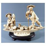 1960s Oriental Fishermen On Gondola Figurine, 8.25" H x 10" W
