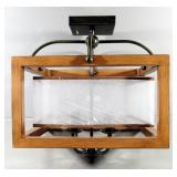 Alina Antique Black Metal Natural Wood Fabric Shade Chandelier Model FD5319-RRNV, New