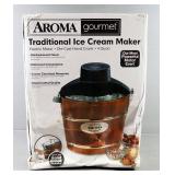 Aroma Gourmet Traditional Ice Cream Maker, Electric Motor, Die-Cast Hand Crank, 4 Quart Size, NIB