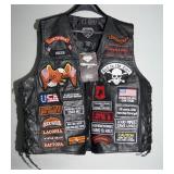 Diamond Plate Buffalo Leather Motorcycle Vest With Various Patches, Size XL, New