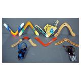 Boomerangs, Qty 7, Various Styles, And Slingshots With Arm Braces, Qty 2