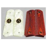 1911 Pistol Grips, 2 Pair, Includes Ajax Pearlite With Black And Gold Colt Medallion, And Checkered 
