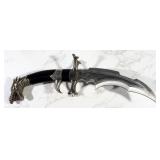 Fantasy Knife With Dragon Pommel, Etched 7.75" Blade