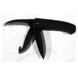 Hunting Club Folding Knife With Point Tip Blade, Gut Hook Blade, And Saw Blade, In Nylon Sheath