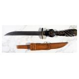 Fixed Blade Knife With African Style Figurine Handle, 6.5" Blade, Artists Name Engraved On Blade, In