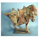 Tang Dynasty (618-907 AD) Terracotta Horse, Made By Mold, Painted But Not Glazed, 14" High x 16.6" L