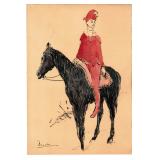 Pablo Picasso (Spanish, 1881-1973) Ink And Watercolor Copy Of Harlequin On Horse, No Date, 8.25" x 1
