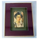 Fayum Mummy Portrait On Wood Panel, c. 1st-4th Century AD, 9" x 17" Panel In 29" x 37" Shadowbox (1 