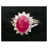 18K White Gold Diamond And Ruby Ring, With Appraisal, Size 6-1/2, Approx 4.69 g Total Weight Includi