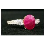 18K White Gold Ruby And Diamond Ring, With Appraisal, Yellow Gold Setting For Ruby, Size 6-3/4, Appr