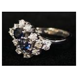 14K White Gold Sapphire And Diamond Ring, With Appraisal, Size 6-1/2, Approx 3.70 g Total Weight Inc