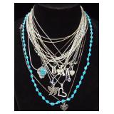 Sterling Silver Necklaces, Various Styles And Lengths, Some With Stones, Approx 109.55 g Total Weigh