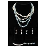 Stauer Aquamarine Necklace, Earring, And Bracelet Set, And Stauer Carnival Necklaces, Bracelet And S
