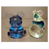 Art Glass Paperweights, Includes Bear, Owl, Mouse, Egg, And Birds, Total Qty 6