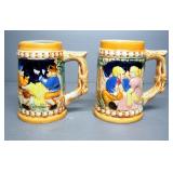 Ceramic Steins With Relief Images Of Couples And Boys Playing