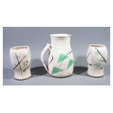 Abstract Design Pitcher, 8" H, And 2 Vases, 6" H