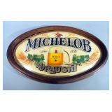 Michelob Draught Beer Domed Glass Sign, 23" Wide, Needs To Be Resecured To Frame, And Beer Price Sig