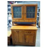 Antique Maple 2 Piece Hutch With Frosted Glass