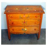 Antique Maple 3 Drawer Dresser With Painted Floral Design, 34" x 36" x 18"