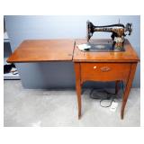 Singer Electric Sewing Machine In Wood Cabinet, Includes Foot Pedal Controls