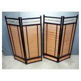 Vintage 4-Panel Room Divider With Bamboo Accents
