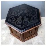 Vintage Octagonal End Table With Stone Top, 21" x 27" x 29"