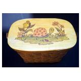 Caro Nan Signed Kansas City Themed Wicker Box Purse, Sunflower Wicker Box Purse, And Tall Turtle Box