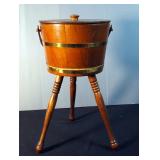 Mid Century Firkin Wood Sewing Bucket With Handle And Three Legs, 22" Tall
