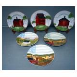 Warren Kimble "Barns", 8" Plates, Qty 3, America The Beautiful, Qty 3, And Easels, Qty 2