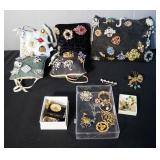 Broach Assortment Including Holiday Theme Cameos, Floral And More