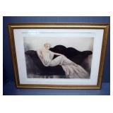 Framed Matted Under Glass, Le Sofa By Louis Icart Print, Signed By Artist, 22.5" x 30.5", & Hudson S
