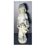 Concrete Garden Statue, Girl With Puppies In Basket, 22" Tall