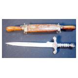 Vintage India Carving Set, In Carved Wood Stand, 19" And Decorative Blade, 16"