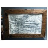 Wood Framed Frank Lloyd Wright, Falling Water House, 39" x 27"