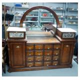 Pulaski Furniture Co Apothecary, 6-Drawer, 2 Cabinet Dresser With Marble Top And Round Mirror, 76" x