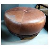 Bombay Co. Round Faux Leather Footed Ottoman, 18" x 33.5"